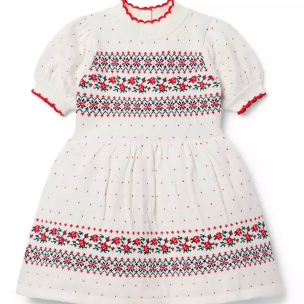 Janie and Jack White Dress with Red and Green Accents